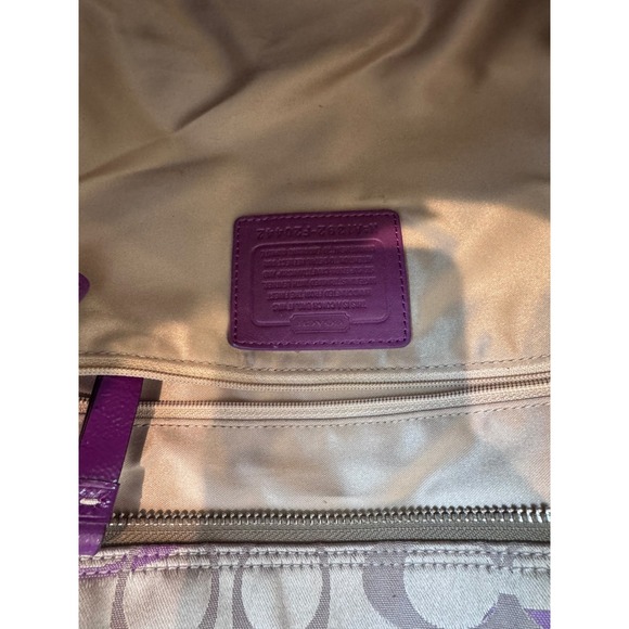 Y2K Coach Signature Tote Bag Women Purple Tan Monogram Patent Trim Aesthetic - Picture 9 of 12